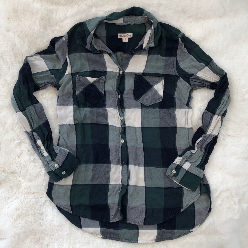 Merona Forest and Charcoal Plaid Shirt